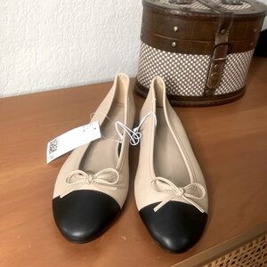 H&M Ballet Cap Toe Flats Beige and Black